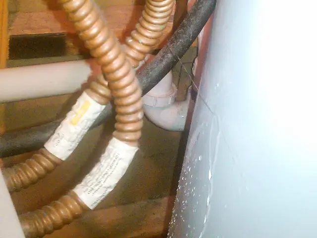 Water heater pipes and fittings showing corrosion and leaks