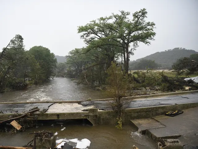River flood damage with debris after heavy storms